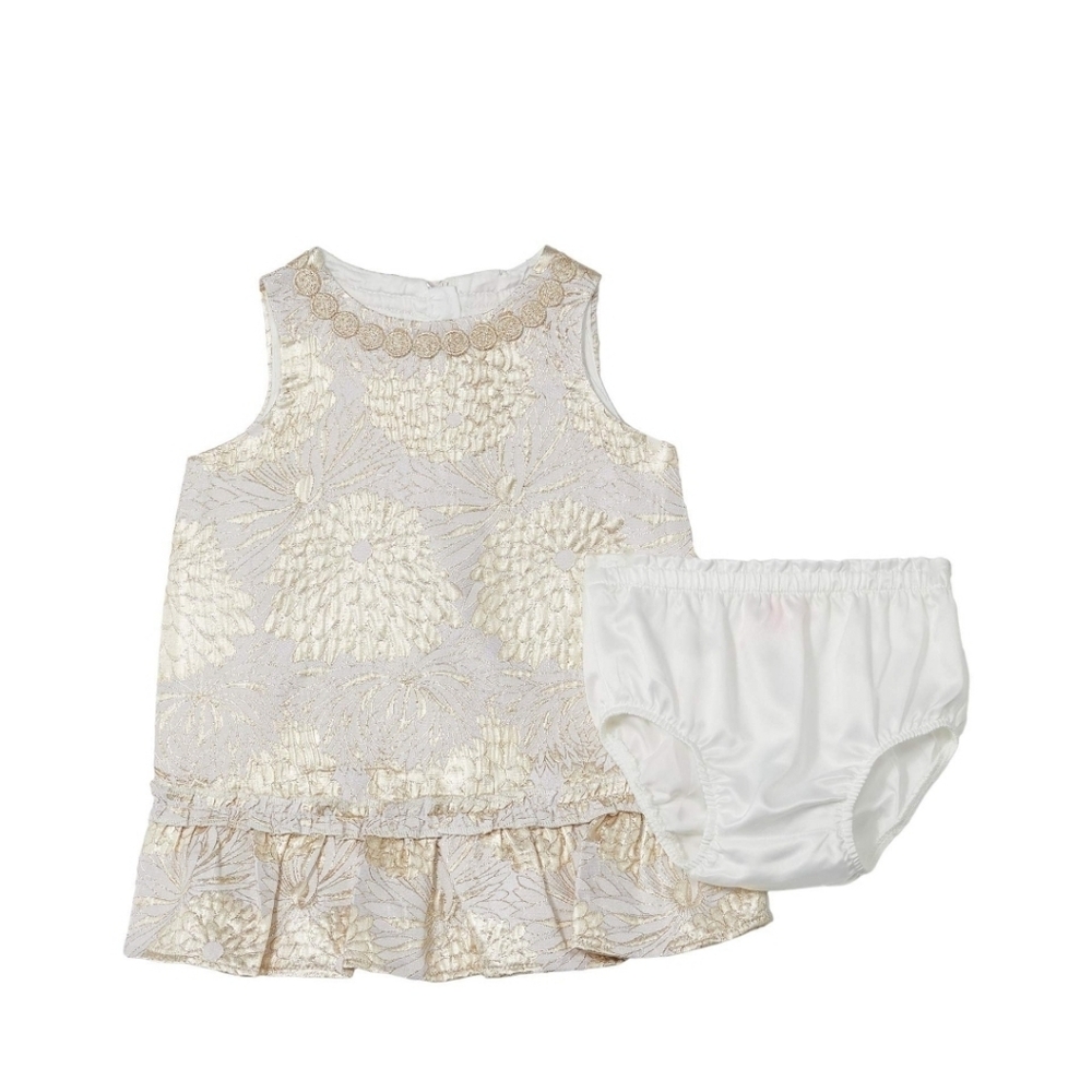 NWT Lilly Pulitzer Halden Dress Gold  Metallic Full Bloom Brocade 18- 24 Months